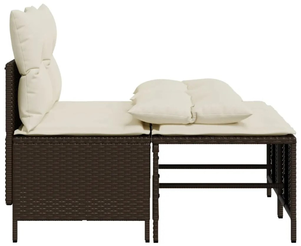 4 pcs conjunto sofás de jardim c/ almofadões vime PE castanho