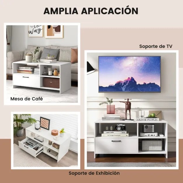 Móvel TV para ecrãs de até 50" Mesa console moderna com 3 compartimentos de gaveta para sala de estar quarto 104,5 x 51,5 x 52 cm branco