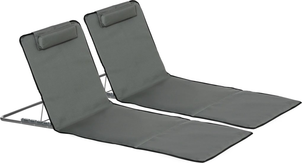 Conjunto de 2 Esteiras de Praia Dobráveis 124x53x50cm com Encosto Ajustável e Apoio para a Cabeça Esteira de Praia Tecido Oxford Aço com Bolsa de Tran