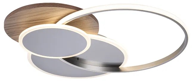 Candeeiro de teto redondo em madeira incl. LED 3-luzes com comando - Ajdin Moderno