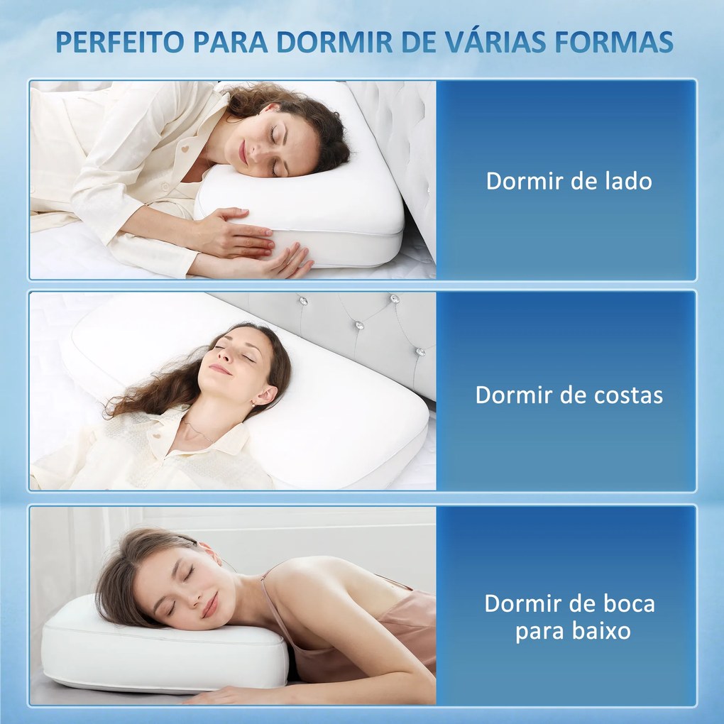 Almofada Viscoelástica com Desenho Ergonómico e Capa Removível e Lavável 81,28x40,64x15,24 cm Creme