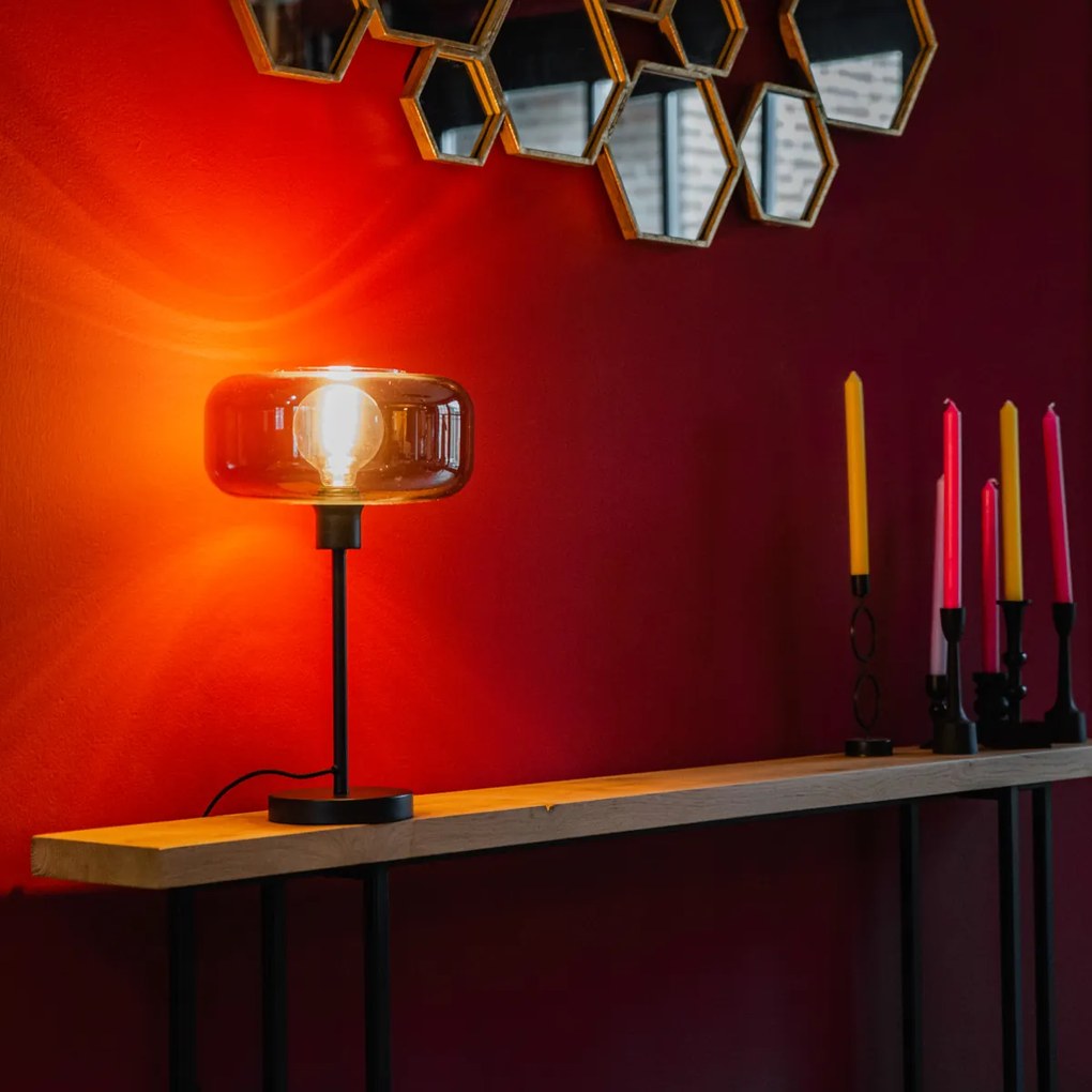 Candeeiro de mesa Art Deco preto com vidro fumê - Bizle