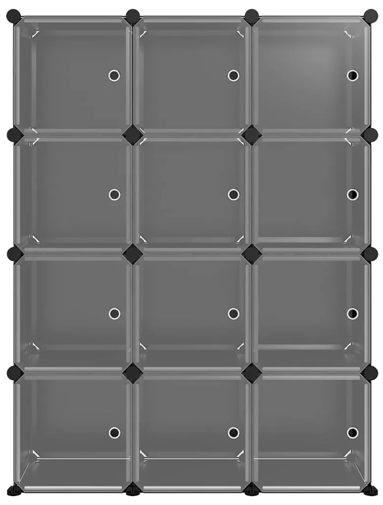 Organizador de arrumação com 12 cubos e portas PP preto