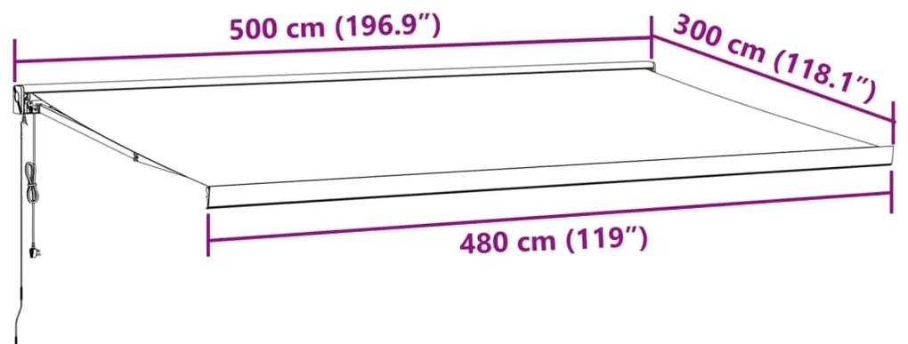 Toldo retrátil 5x3 m tecido e alumínio antracite e branco