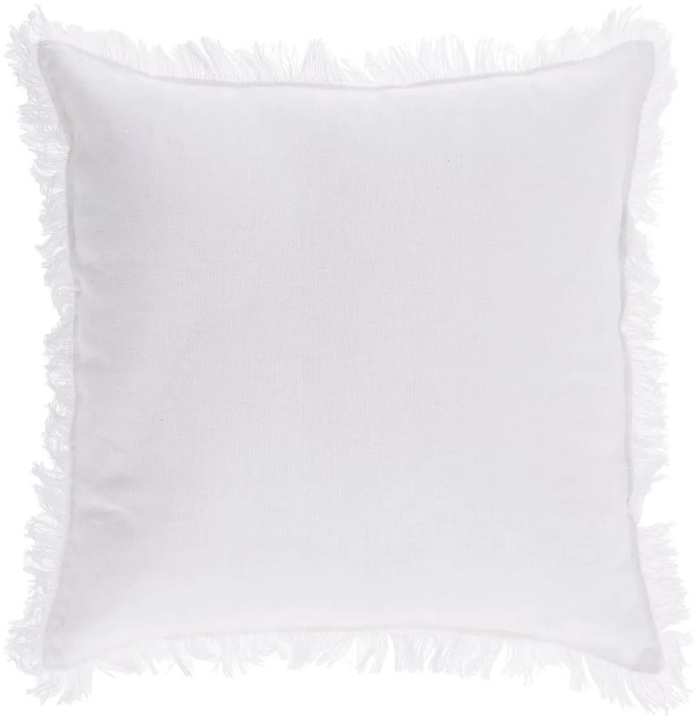 Kave Home - Capa almofada Almira de algodão e linho franjas branco 45 x 45 cm