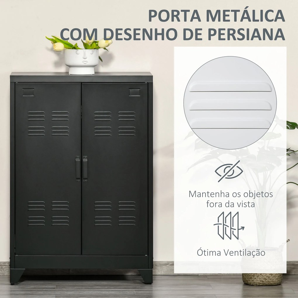 Armário de Metal de Armazenamento com Dupla Porta 2 Prateleiras com Altura Ajustável Armário para Escritório 75x33x110cm Preto