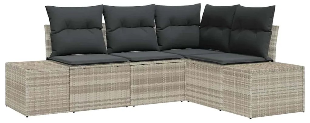 Conjunto de sofá de jardim de 4 peças com almofadas cinza claro em pol