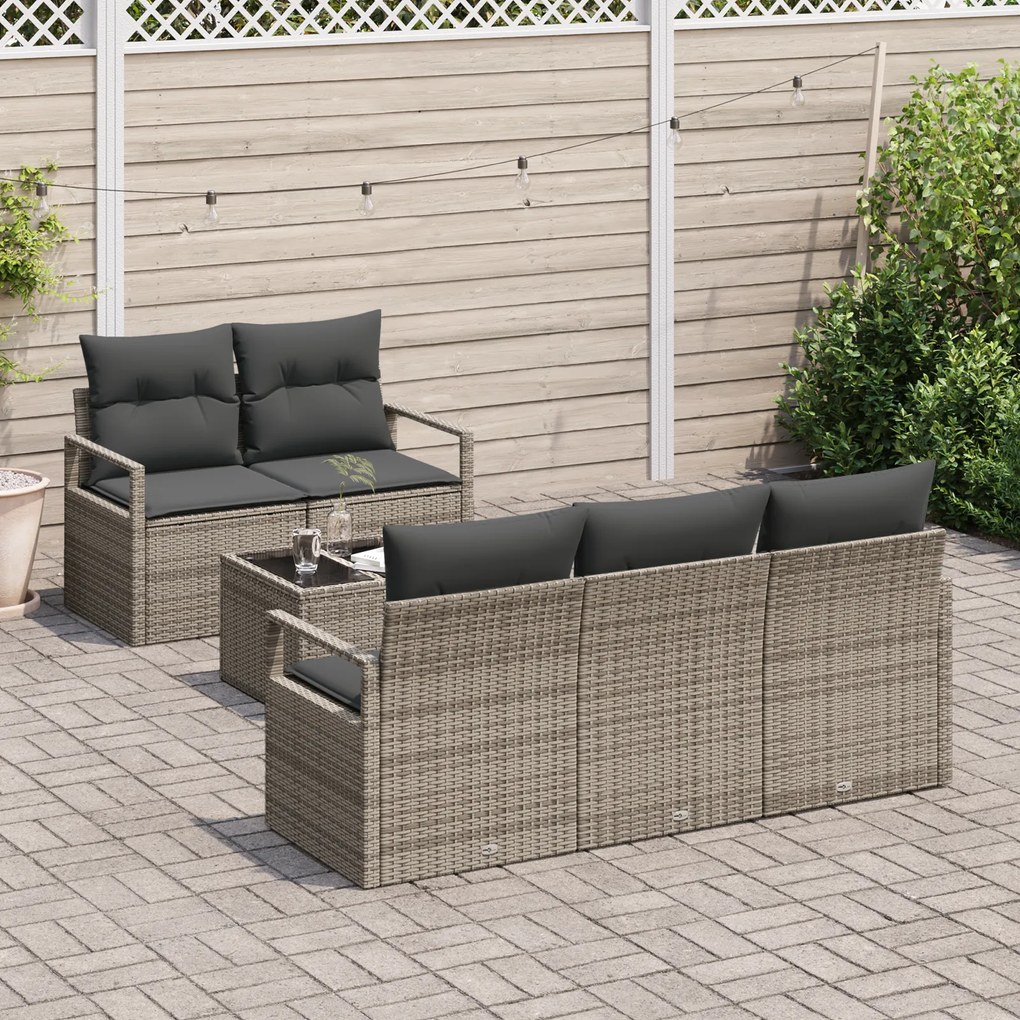 Conjunto de Sofá para Jardim de 6 Peças com Almofadas Cinza de Rattan
