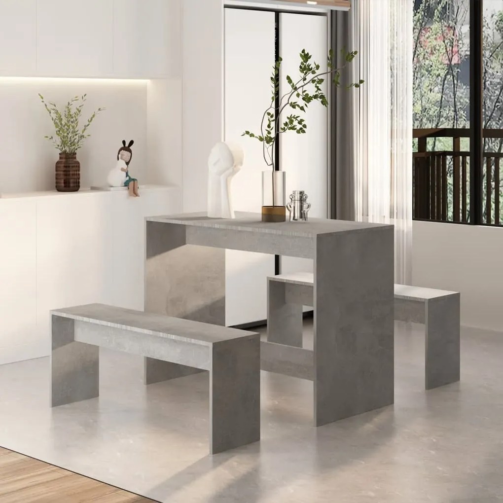 3 pcs conjunto de jantar derivados de madeira cinzento cimento