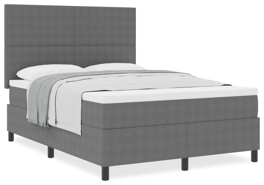 Cama Box Spring com Colchão Cinza Claro 140x200 cm Tecido de Corduroy