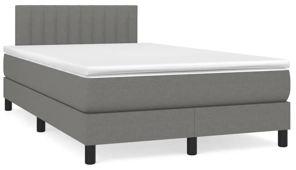 Cama box spring c/ colchão e LED 120x190 cm tecido cinza-escuro