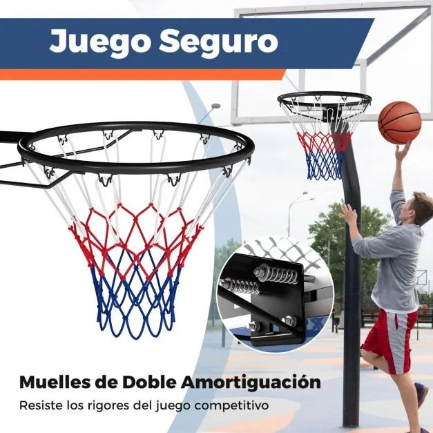 Aro de basquetebol de 45 cm de alta resistência para montagem na parede com mola dupla e rede Preto