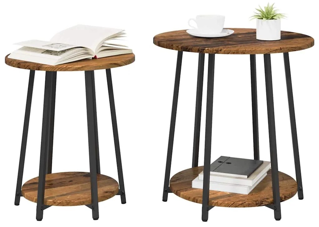 Conjunto de Mesas de Apoio 2 pcs em Madeira Velha, Madeira Engenharia