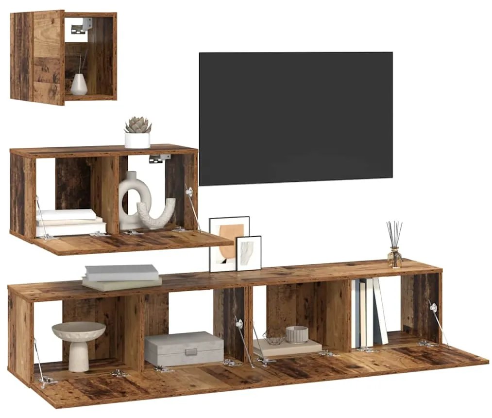 Conjunto de móvel de TV 4 pcs Madeira antiga 80 x 30 x 30 cm