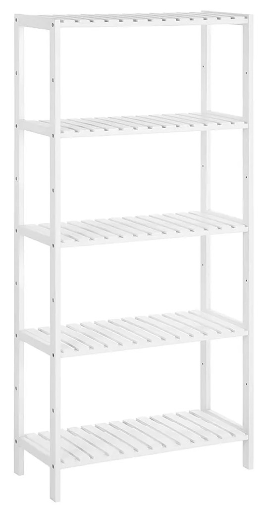 Prateleiras de armazenamento de banheiro de 5 camadas SONGMICS, prateleira de cozinha de bambu com 9 alturas ajustáveis, expositor multifuncional na sala de estar, corredor, 60 x 26 x 130 cm, branco BCB35WT