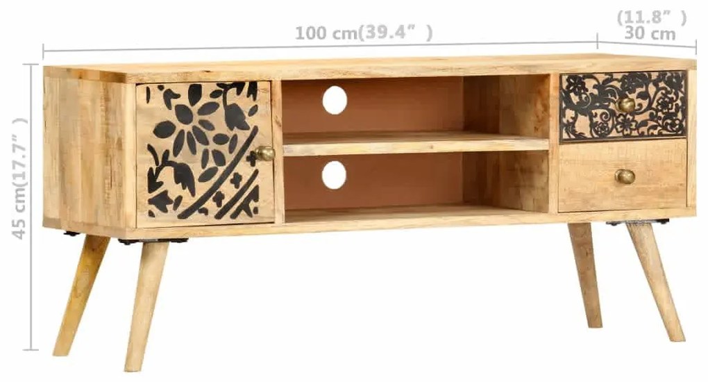 Móvel de TV 100x30x45 cm madeira de mangueira maciça