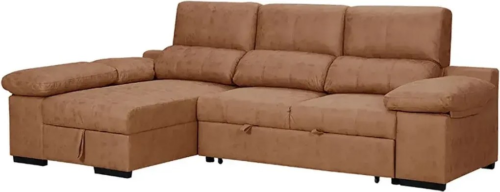 Sofá chaiselongue Huesca (Com Cama | 291cm | com chaise Reversível) - pedra