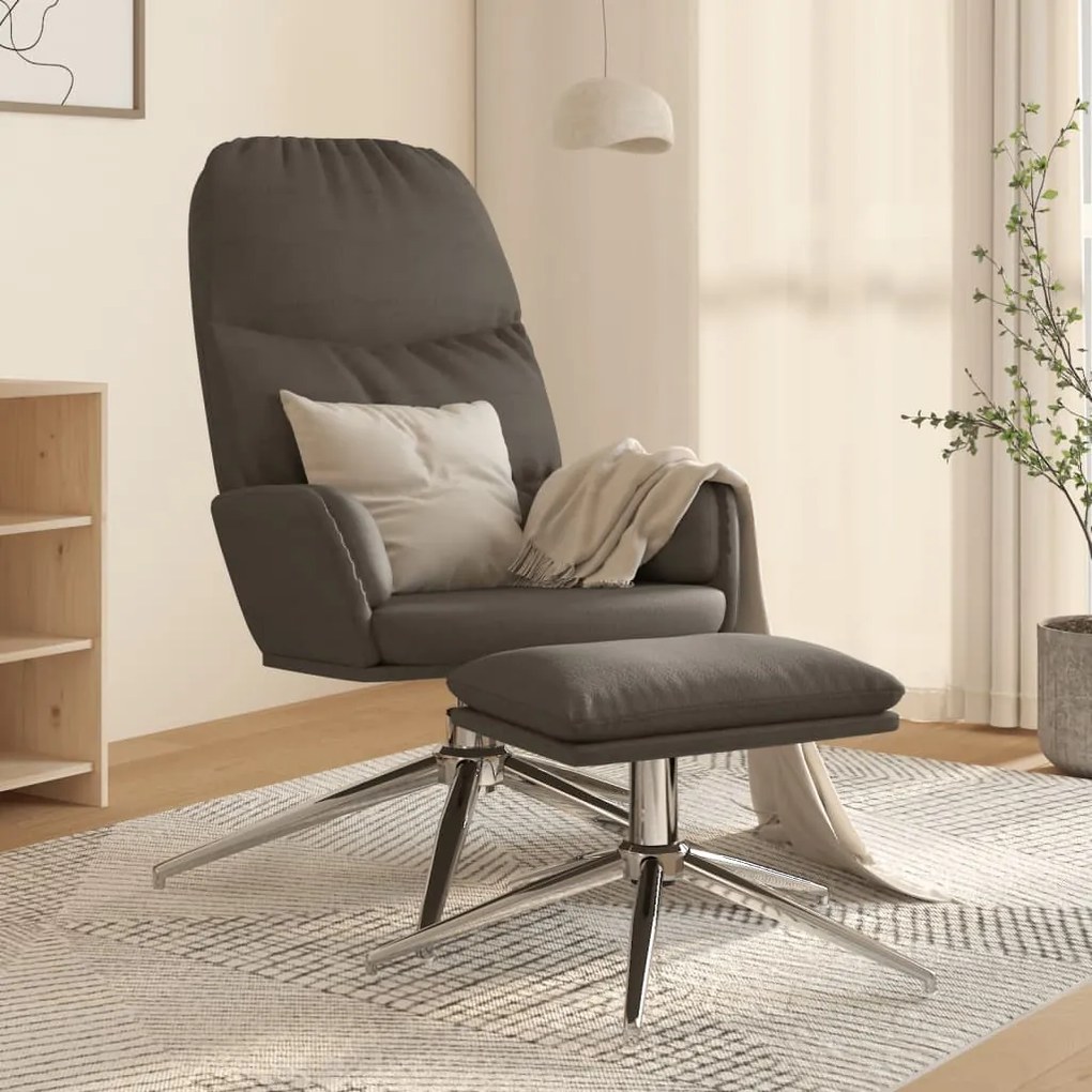 3097378 vidaXL Cadeira de descanso c/ banco camurça artificial cinzento-escuro