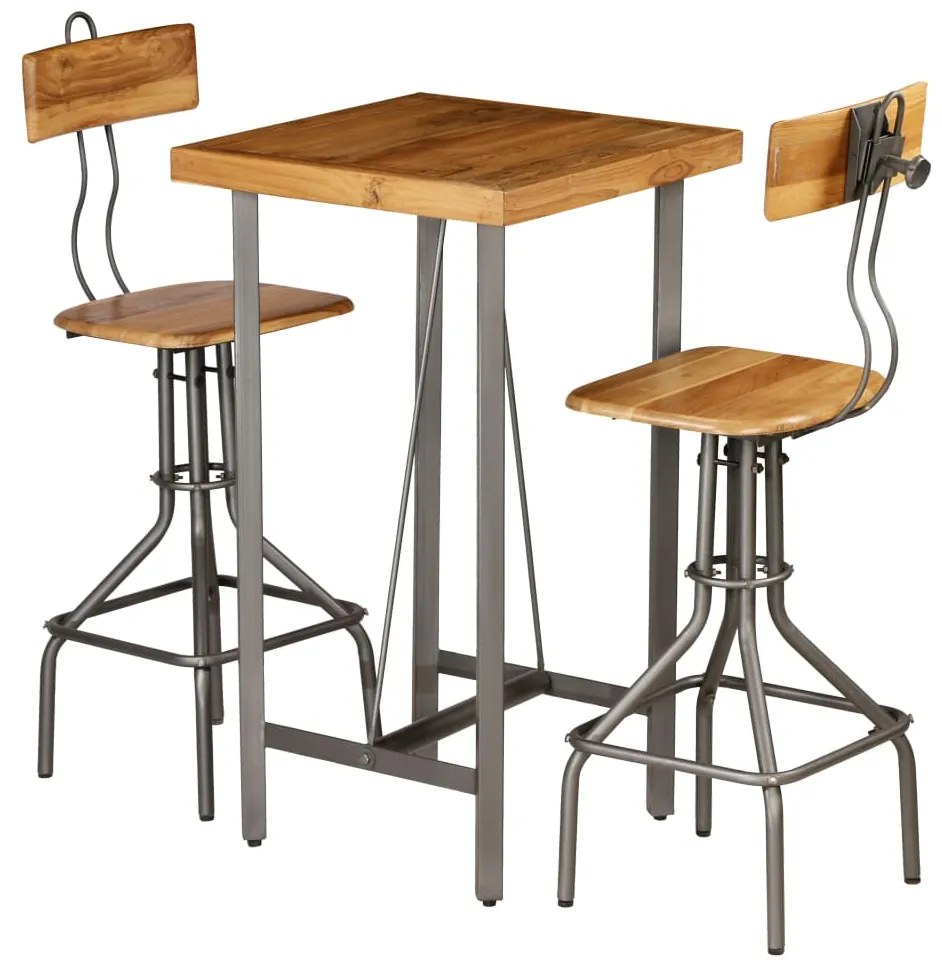Conjunto de bar 3 pcs teca recuperada maciça