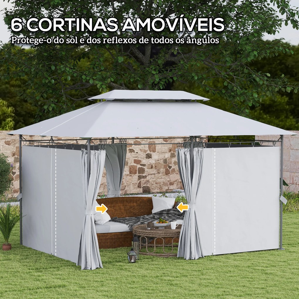 Pérgola de Jardim 397x297x265 cm Pérgola de Exterior com Teto Duplo Paredes Laterais Resistente a Água Cinza Escuro