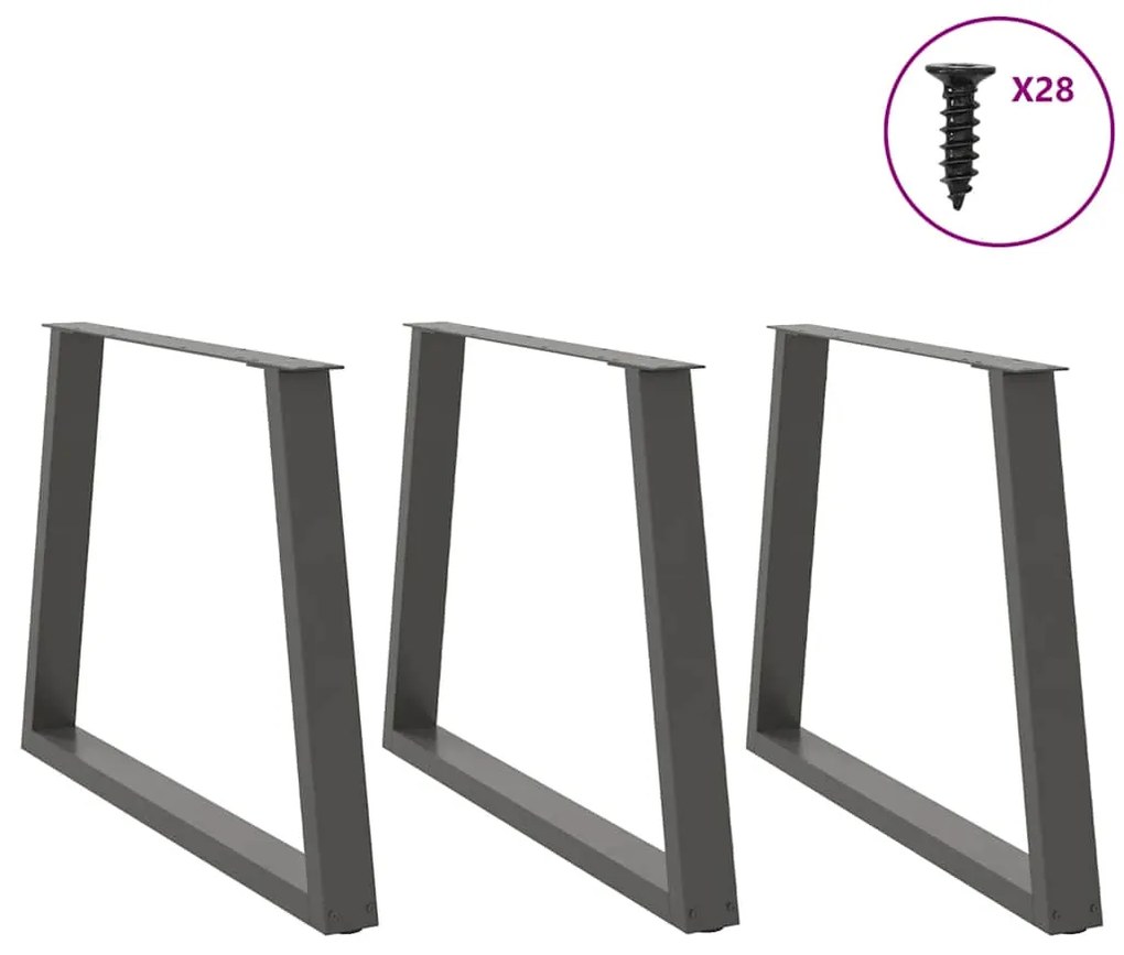 Pés para mesa de jantar em V, 3 peças, antracite, 90x (72-73,3) cm, aç