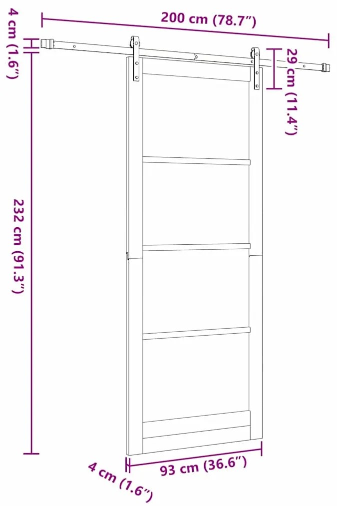 Porta Deslizante vidaXL com Conjunto de Ferragens Branca 93x232 cm Mad