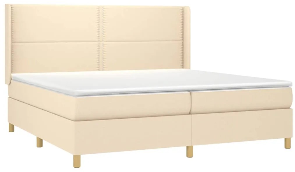 Cama box spring c/ colchão e LED 200x200 cm tecido cor creme
