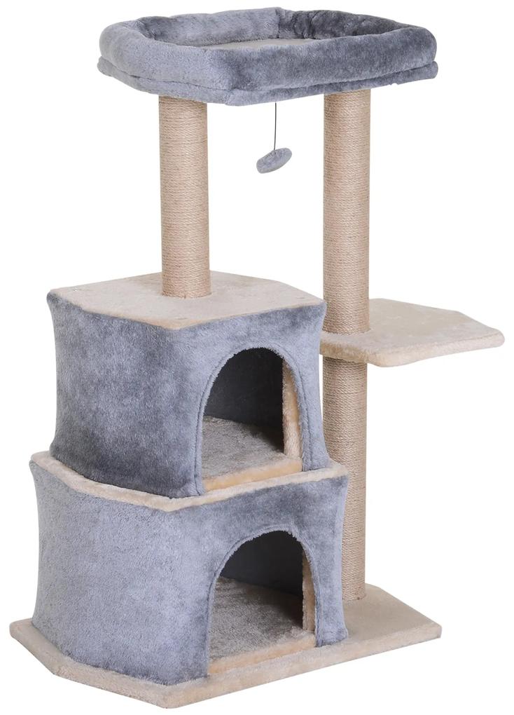 PawHut Arranhador para Gatos Árvore Arranhador para Gatos com 2 Casas Plataformas Brinquedo Suspenso 60x40x92cm Cinza | Aosom Portugal