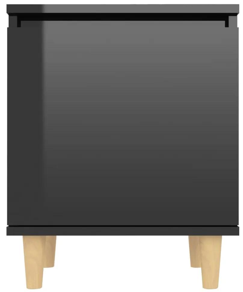 Mesas cabeceira pernas madeira 2pcs 40x30x50cm preto brilhante