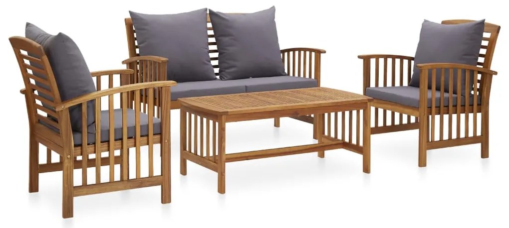 4 pcs conj. lounge jardim c/ almofadões madeira acácia maciça