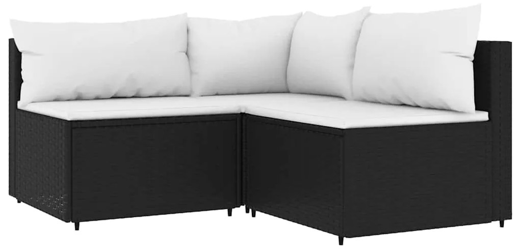 4 pcs conjunto lounge de jardim c/ almofadões vime PE preto