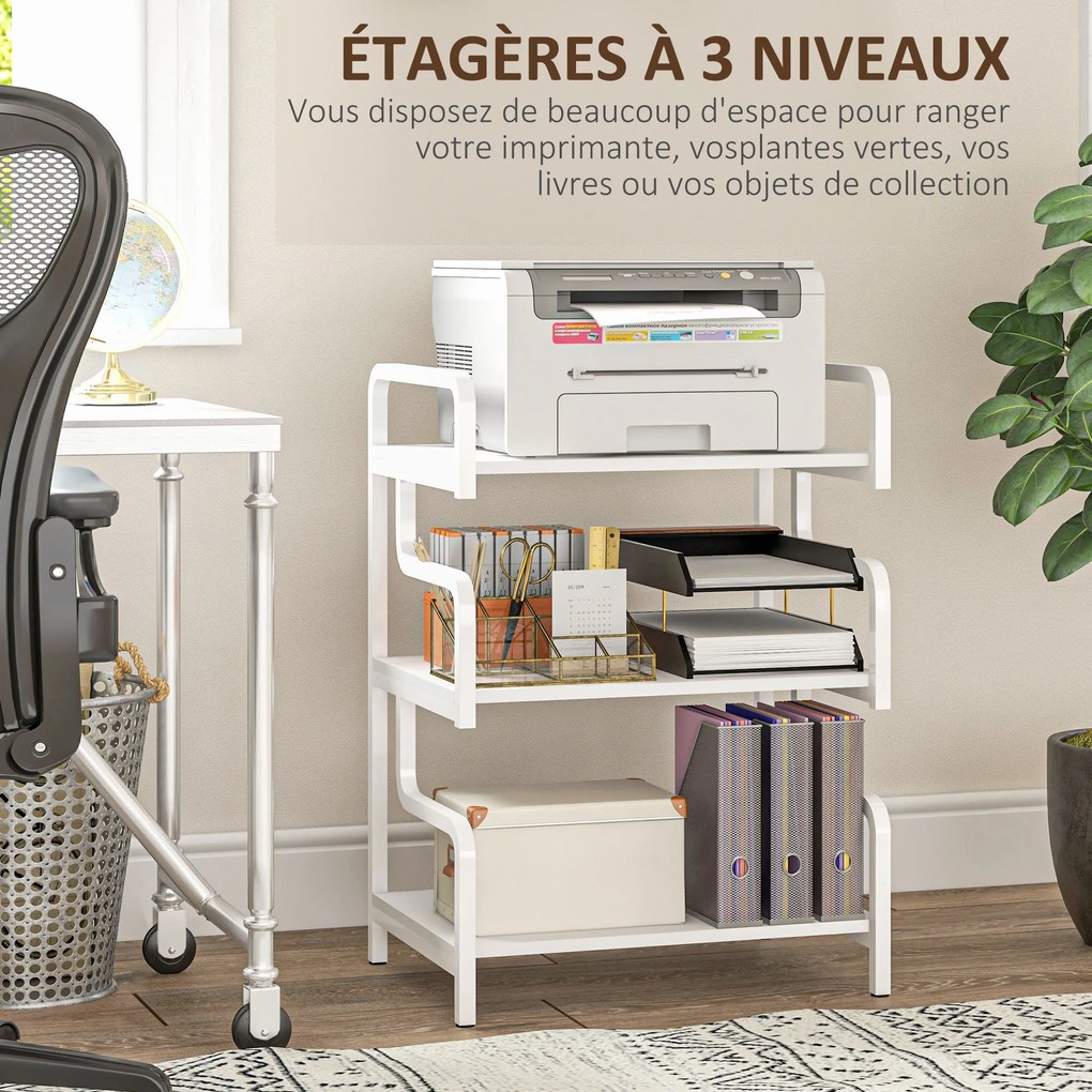 Estante de arrumação com 3 prateleiras, em metal, design industrial, estrutura em aço, 55 x 40 x 77 cm, branca
