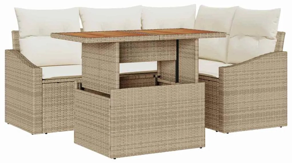 Conjunto de Jantar de Jardim de 5 Peças com Almofadas Bege em Rattan