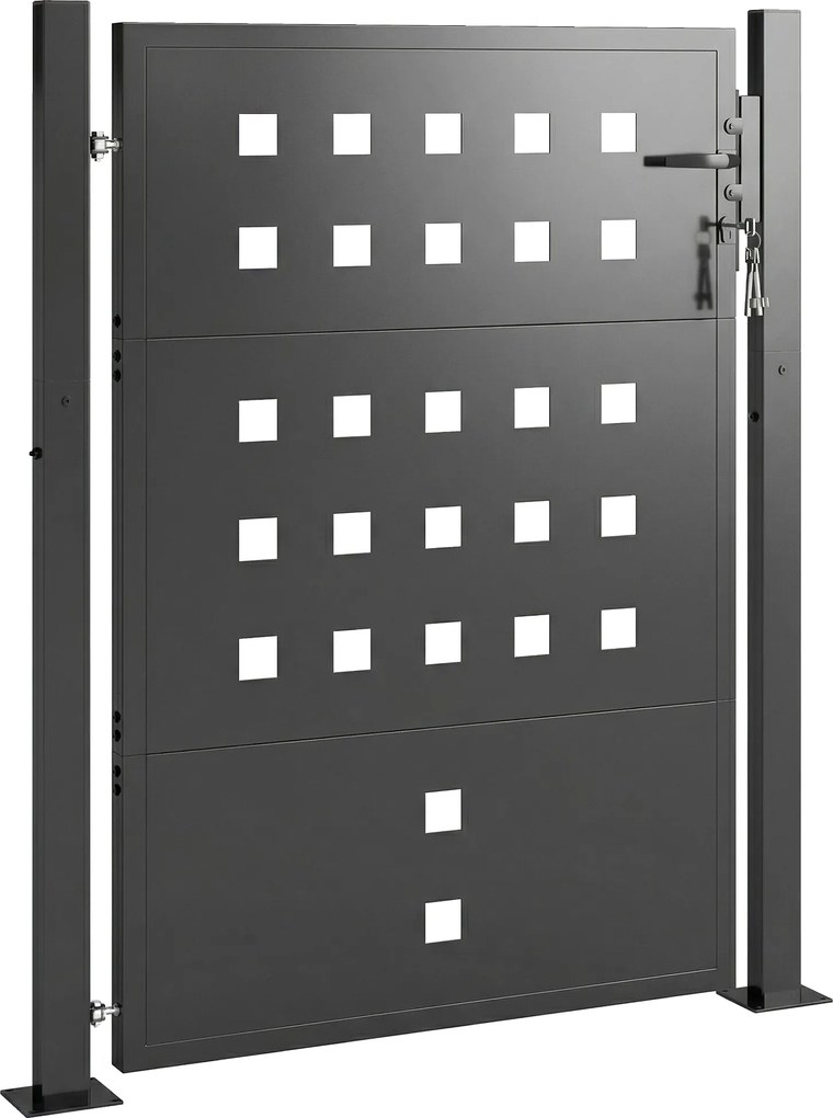 Outsunny Portão de jardim em aço galvanizado Portão metálico com pega fechadura 3 chaves trancável Portão 105x130 cm Cinza escuro | Aosom Portugal