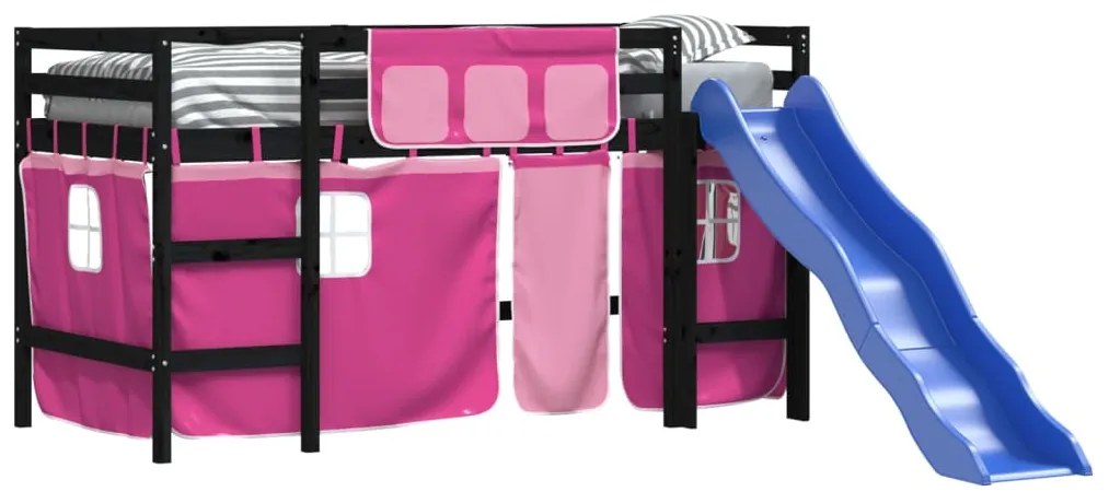 Cama alta p/ criança c/ cortinas 80x200 cm pinho maciço rosa