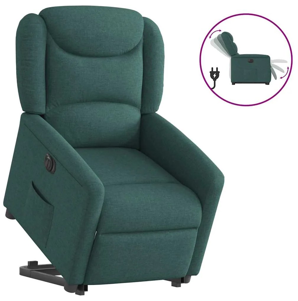 vidaXL Poltrona reclinável elevatória elétrica tecido verde-escuro