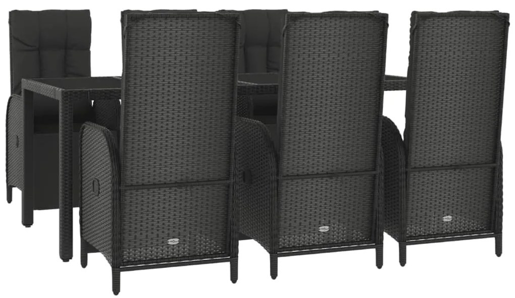 7 pcs conjunto de jantar p/ jardim c/ almofadões vime PE preto