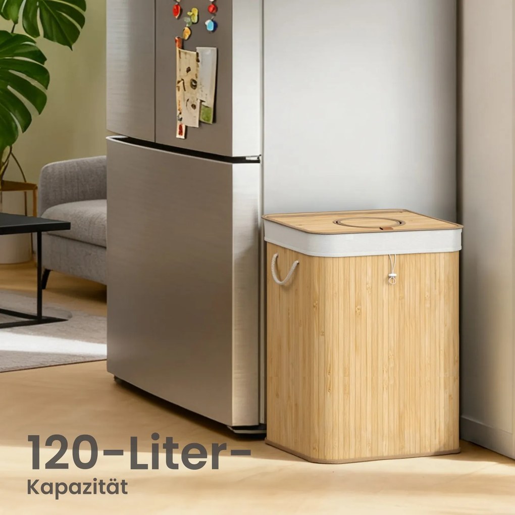 Caixote lixo para reciclagem garrafas, 95 L bambu 40,5 x 40,5 x 61 cm bege