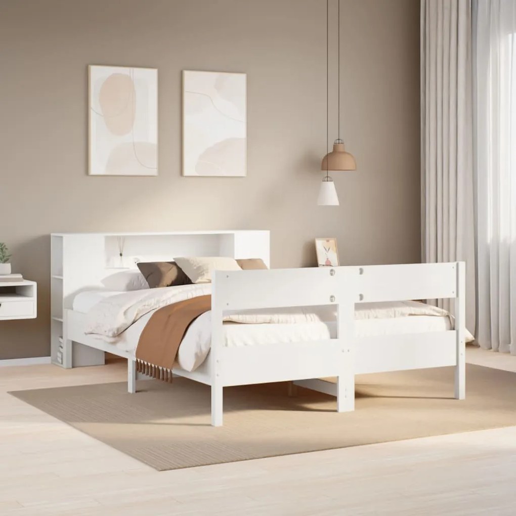 Cama com estante sem colchão 140x200 cm pinho maciço branco