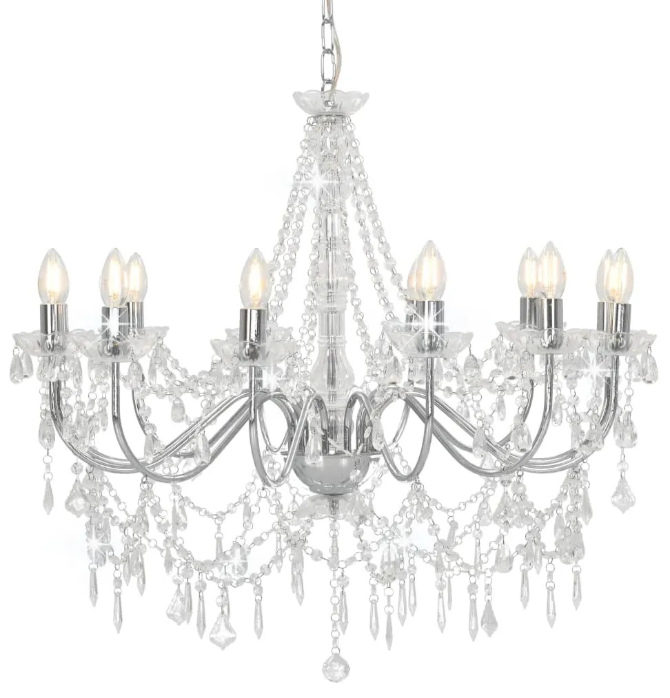 vidaXL Lustre com contas lâmpadas 12 x E14 prateado