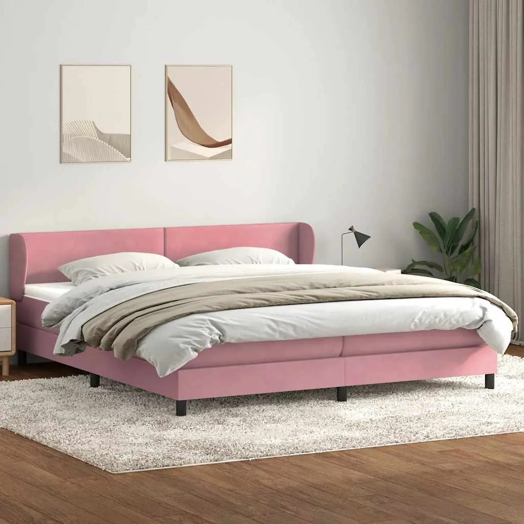 Cama com molas colchões 200x210 cm veludo rosa