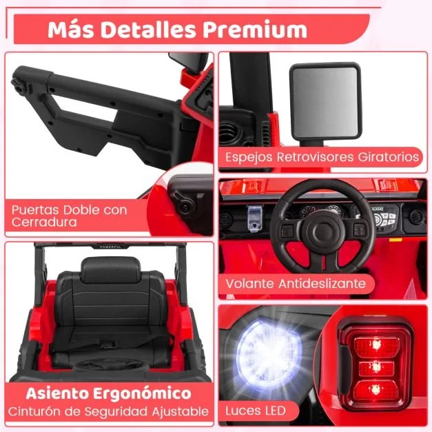 Carro de 12 V para crianças com controlo remoto Ligação USB sem fios Luz de música Ecrã de bateria Arranque suave 3 velocidades Vermelho