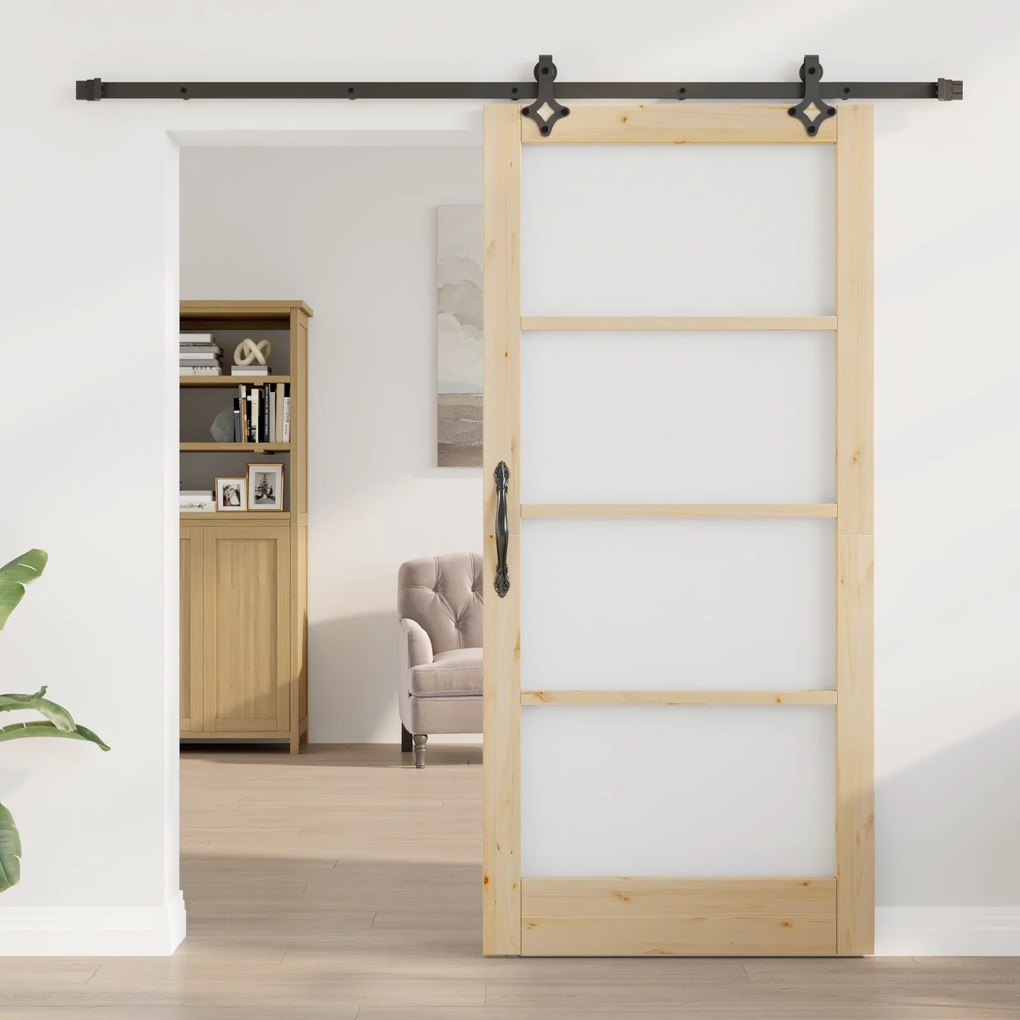Porta Deslizante vidaXL com Conjunto de Hardware 93x202 cm Madeira Sól