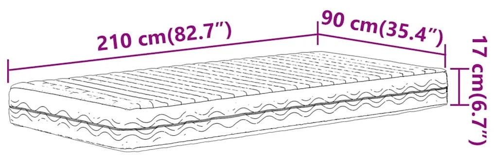 Colchão de espuma 90x210 cm dureza H2 H3 branco