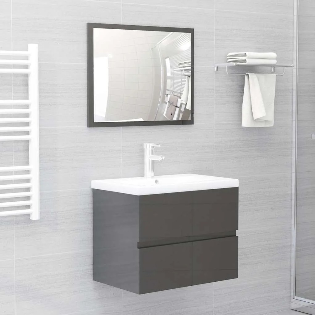 vidaXL 2 pcs conj. móveis casa de banho contraplacado cinza brilhante