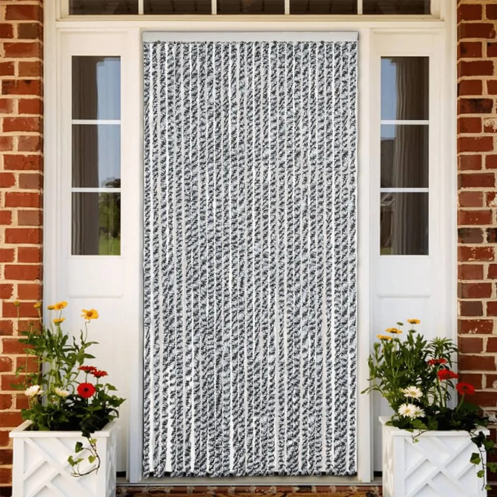 vidaXL Cortina anti-insetos 118x220 cm chenille cinzento/preto/branco