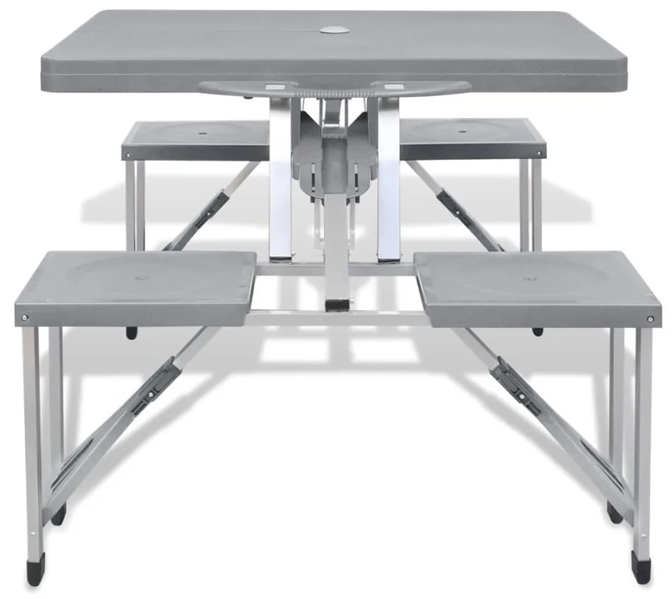Conjunto mesa campismo c/ 4 bancos alumínio extra cinza-claro
