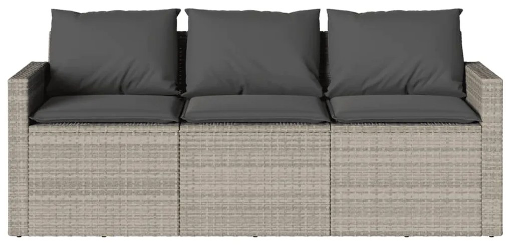 2 pcs conjunto jantar p/jardim c/almofadões vime PE cinza-claro
