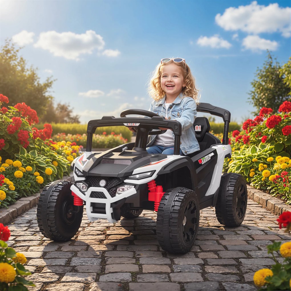 Carro Elétrico para Crianças 12V com 2 Motores Suspensão Traseira Faróis e Música 88x57,5x55,5 cm Branco