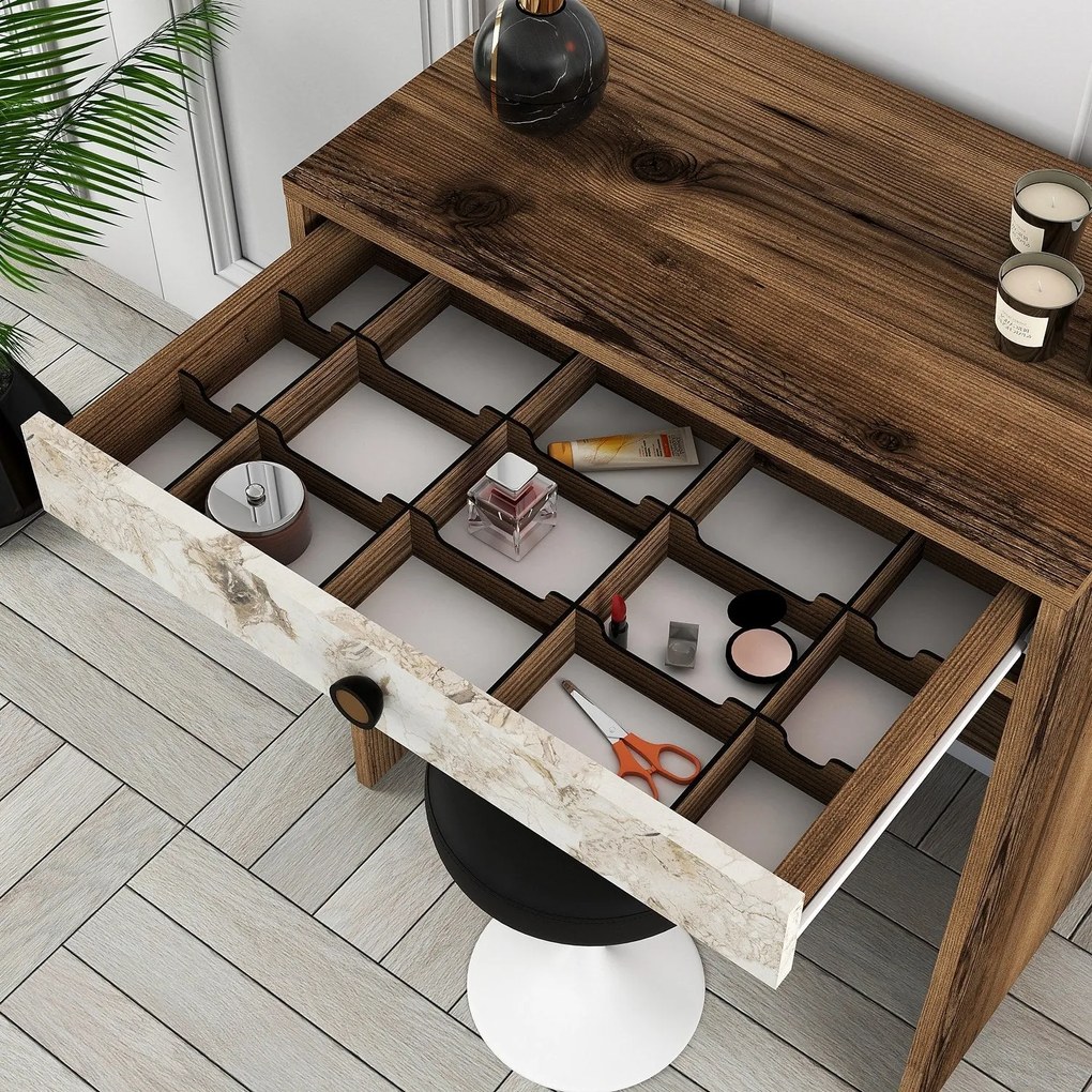 Mesa de Maquilhagem Lizbon – Nogueira, Branco, Mármore – 70 cm x 40 cm